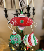 Load image into Gallery viewer, Set of 3 Small Red, White, &amp; Green Metal Ornaments
