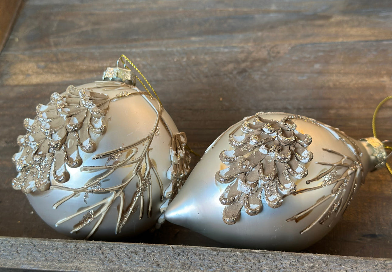 Set of 2 Silver, Gold, & Mocha Pinecone Ornaments