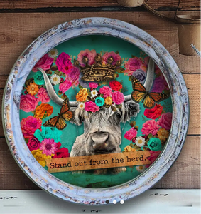 Longhorn Rustic Boho Art Round Frame