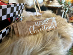 Load image into Gallery viewer, Set of 4 Signs w/ Burlap Bow and Silver Bell 6&quot;length Noel, Believe, Merry Christmas, Joy
