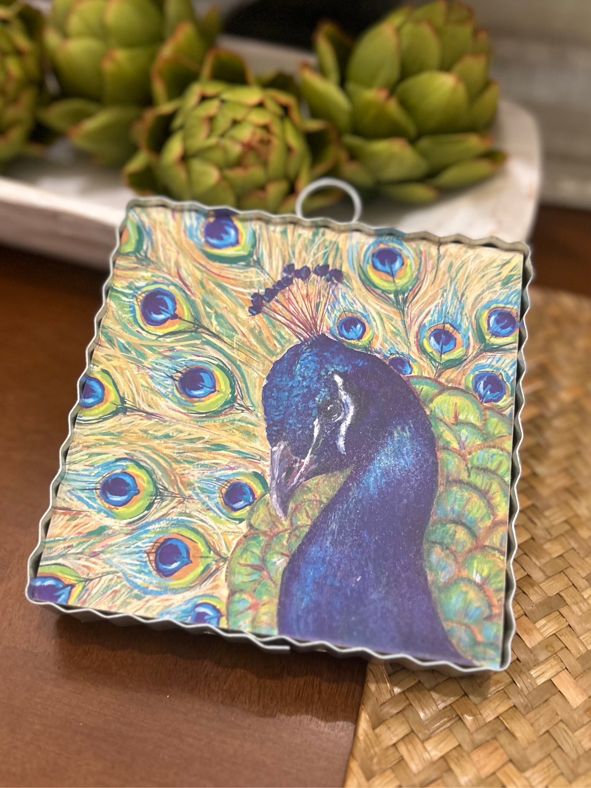 Peacock Galvanized Framed Mini Print ONLY