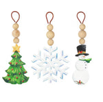 Load image into Gallery viewer, Set of 3 Beaded 8” Metal Snowman, Tree, Snowflake Ornaments
