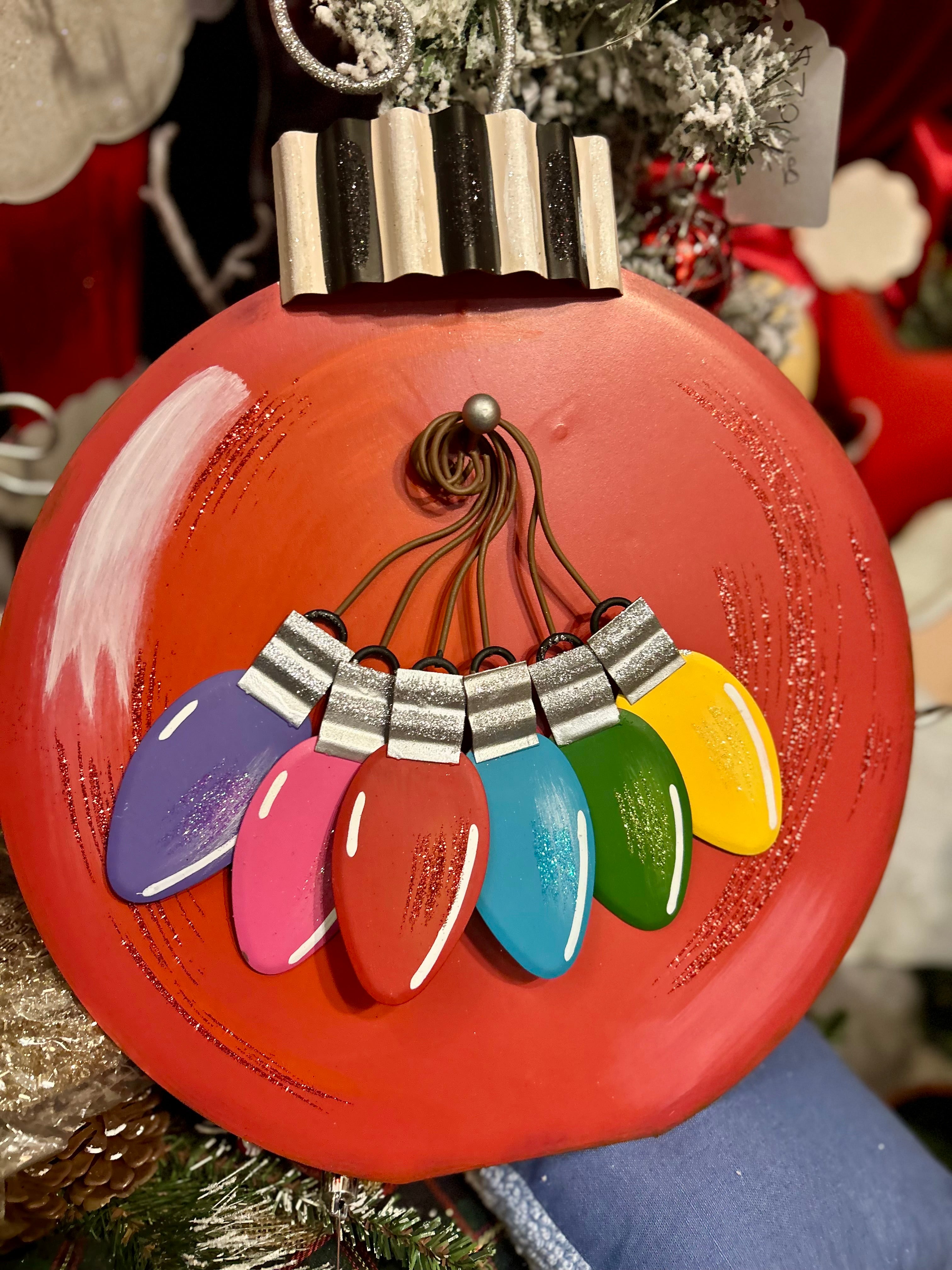Set of 6 Vintage Bulbs Metal Ornaments with Attached Hooks