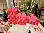 Load image into Gallery viewer, Red &amp; Pink Packages Metal Outdoor/Indoor Stake Christmas Set of 3

