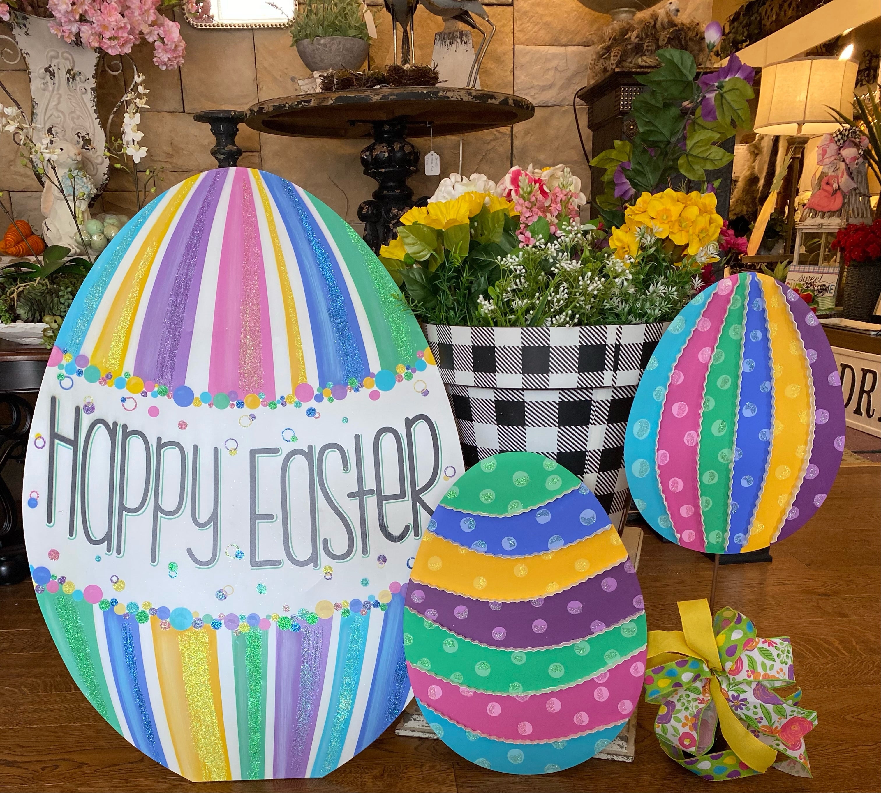 Spring/Easter Collection:  Happy Easter Egg Metal Stake with Easel