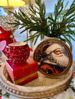 Load image into Gallery viewer, Santa Red White Hat Round Wood Frame Christmas Decor
