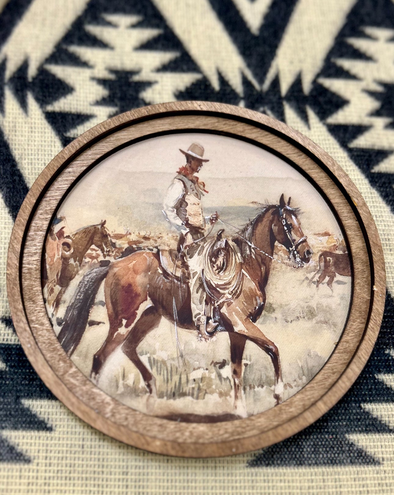 Cowboy Western Art with Wood Frame 8”x8”