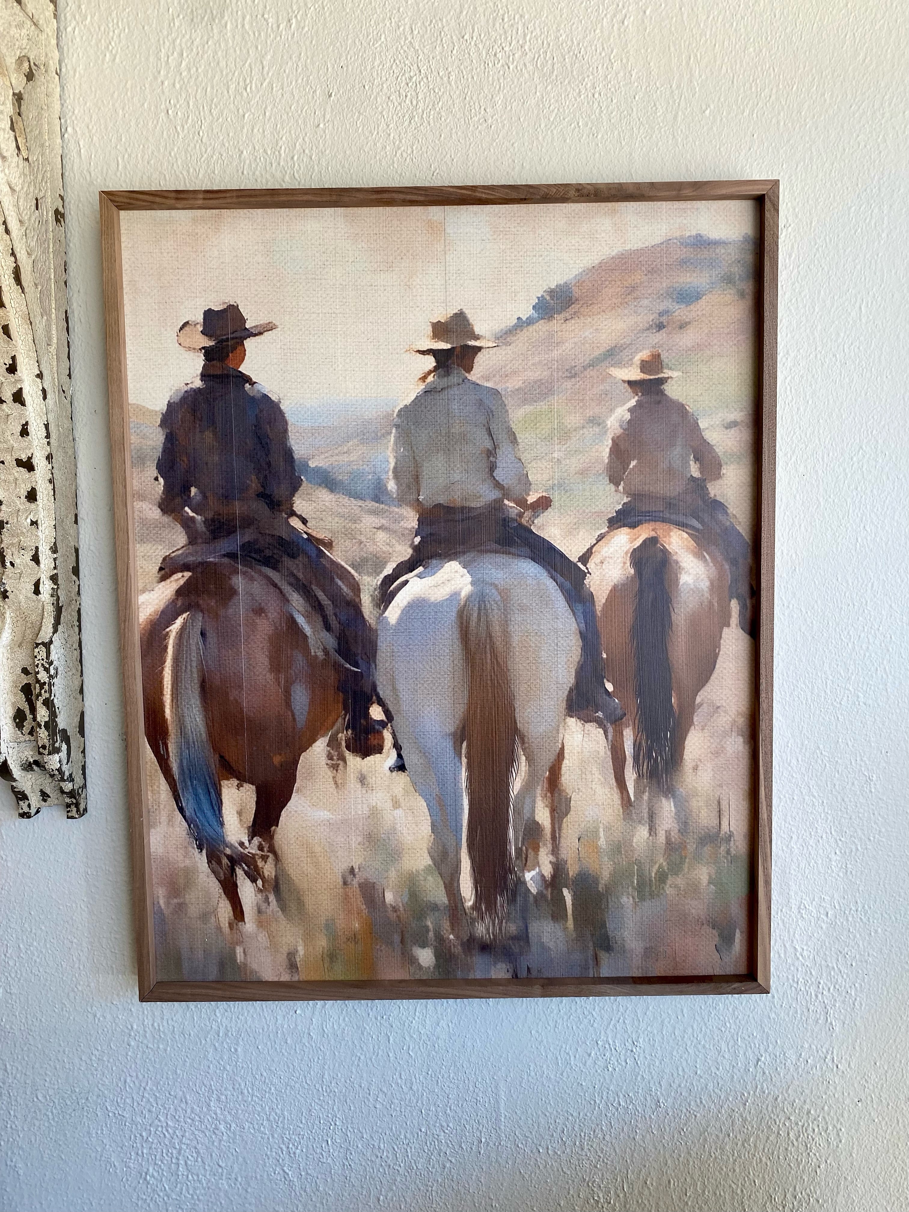 Cowboy’s Riding Western Art with Wood Frame