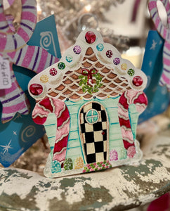 Gingerbread House Charm Metal Checkered Pattern
