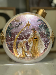 White and Gold Ornament Holy Family Snow Globe