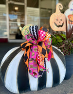 Load image into Gallery viewer, Set of 2: Large Black &amp; White Tall &amp; Short Striped Pumpkin Stake Fall Autumn
