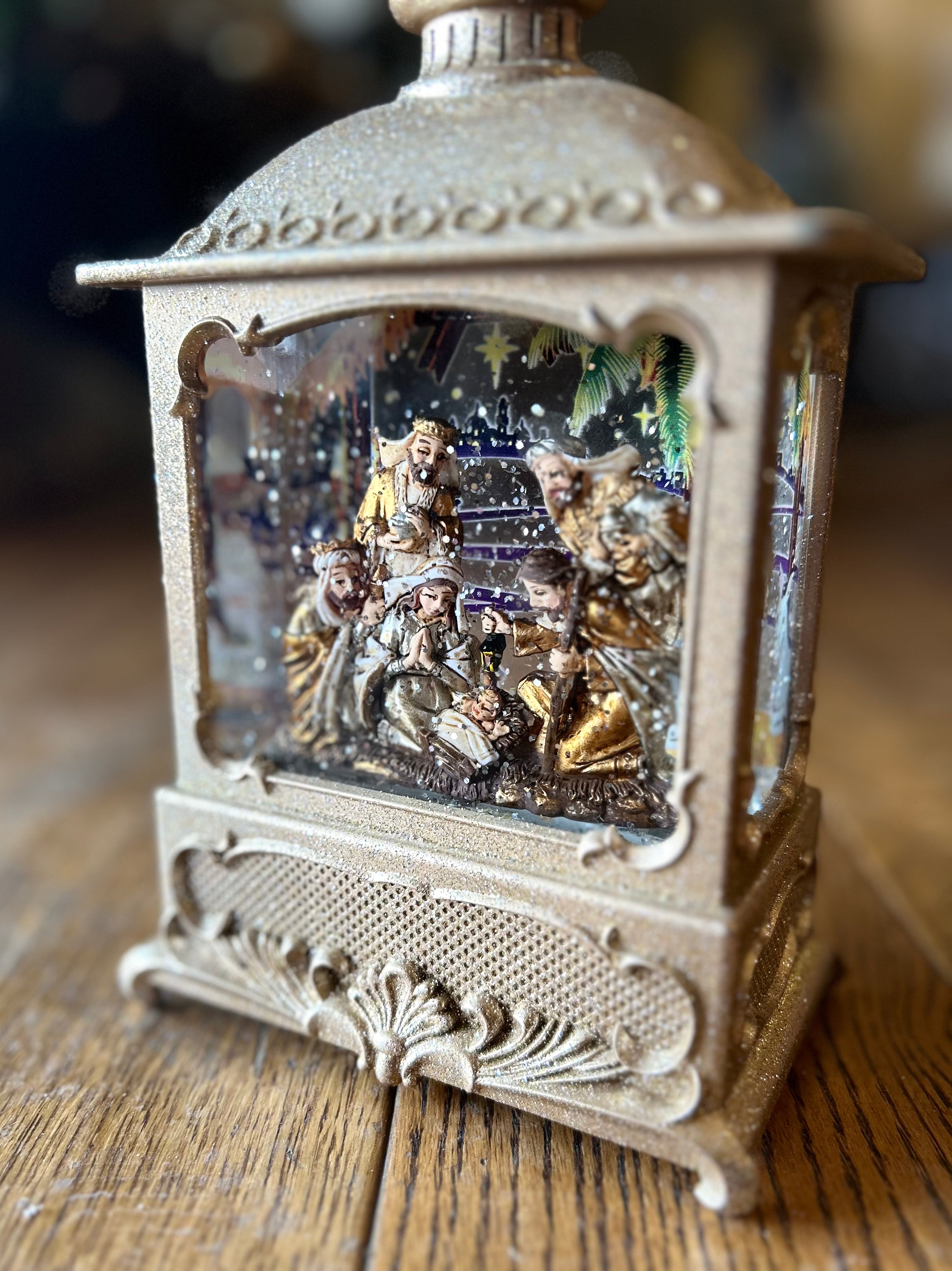 Champagne Gold Nativity Snow globe