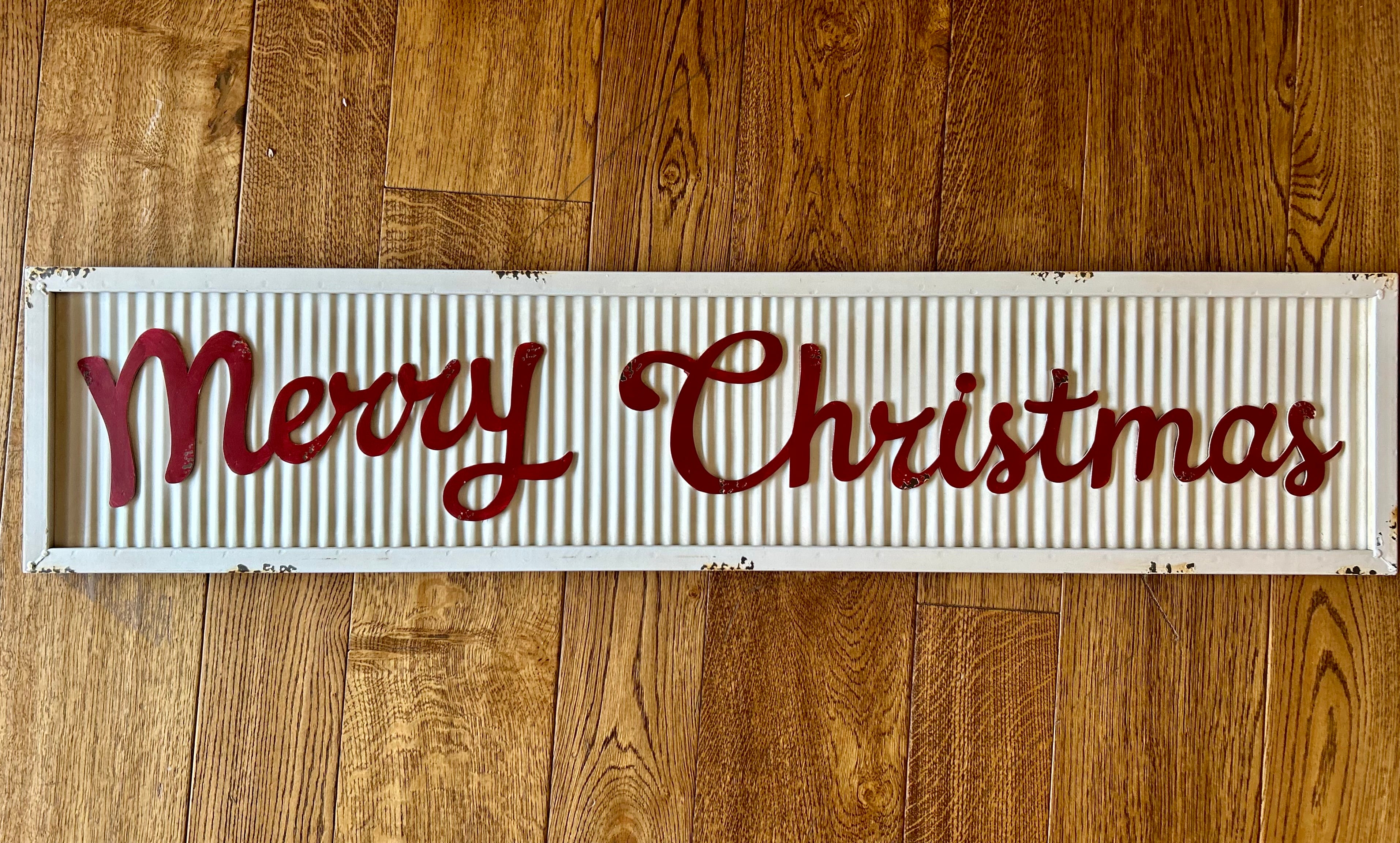 Merry Christmas White and Red Corrugated Metal Sign