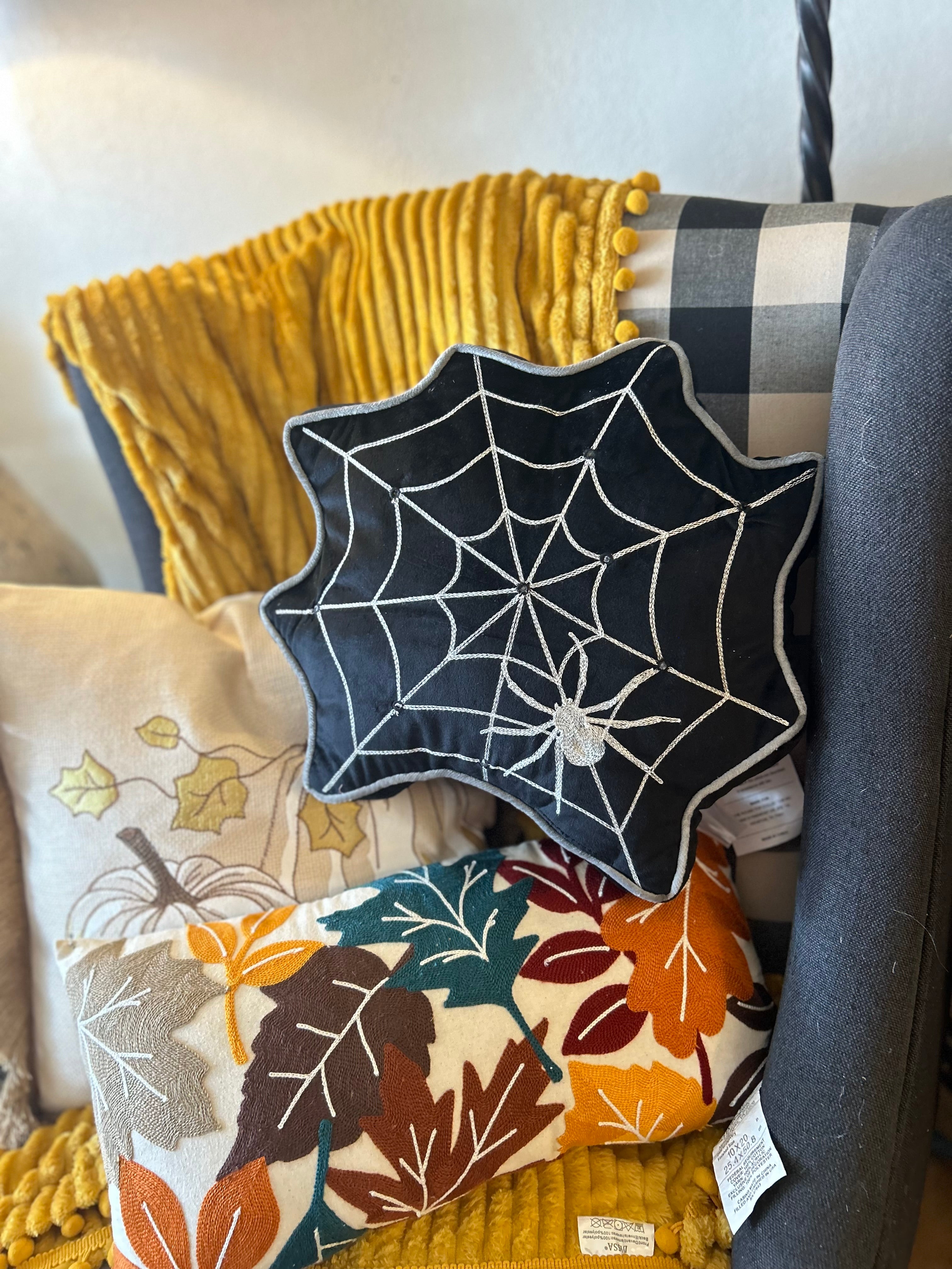 Black and White Spiderweb Pillow LED