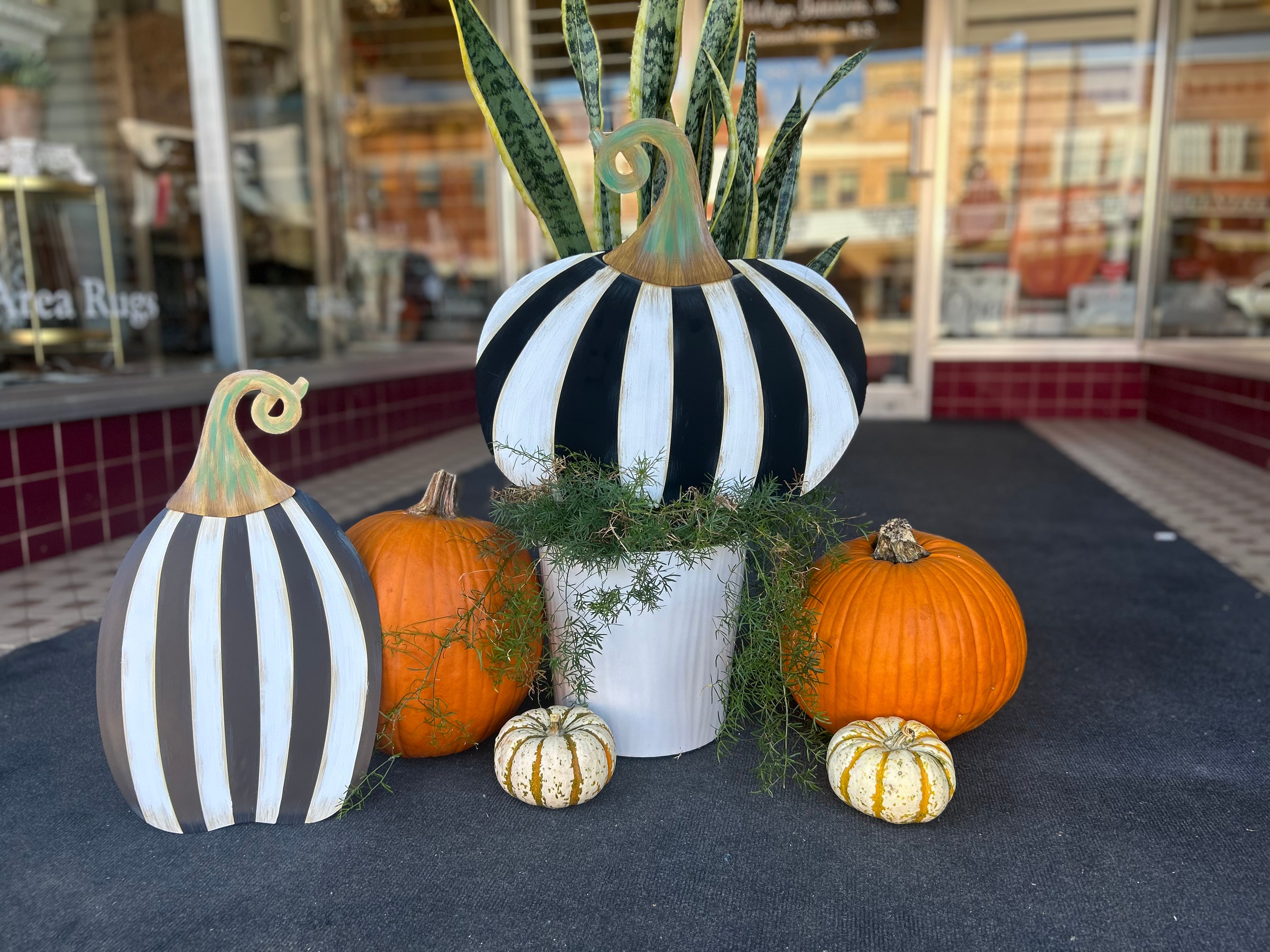 Bundle of (4) Black & White Stripe Pumpkins