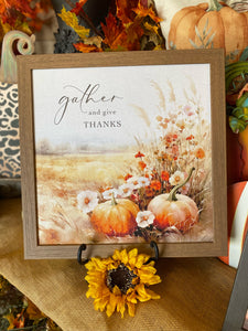 Gather and Give Thanks Fall Pumpkin Wood Framed Picture