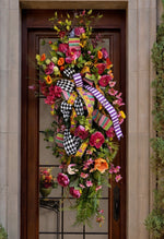 Load image into Gallery viewer, Butterfly Summer Peony Swag Harlequin Ribbon Bright Pink, Orange, Purple, Yellow Swag
