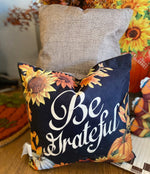Load image into Gallery viewer, Fall Be Grateful Pumpkins Outdoor Pillow with Check Backside
