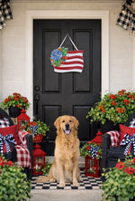 Load image into Gallery viewer, Floral American Flag Door Hanger in Red, White, and Blue Shimmering Finish
