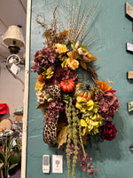 Load image into Gallery viewer, Fall Leopard Pumpkin Hydrangea Floral Wreath
