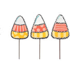Load image into Gallery viewer, Whimsy Set of 3 Candy Corn Metal Stakes with Easels
