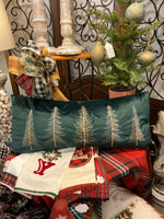 Load image into Gallery viewer, Emerald Green Velvet Pillow with Trees in Silver Gold
