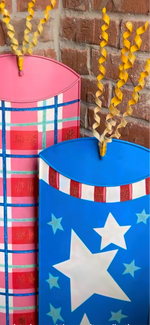 Load image into Gallery viewer, Americana: Blue Yard Stars &amp; Stripes Firecracker Metal Stake with Easel
