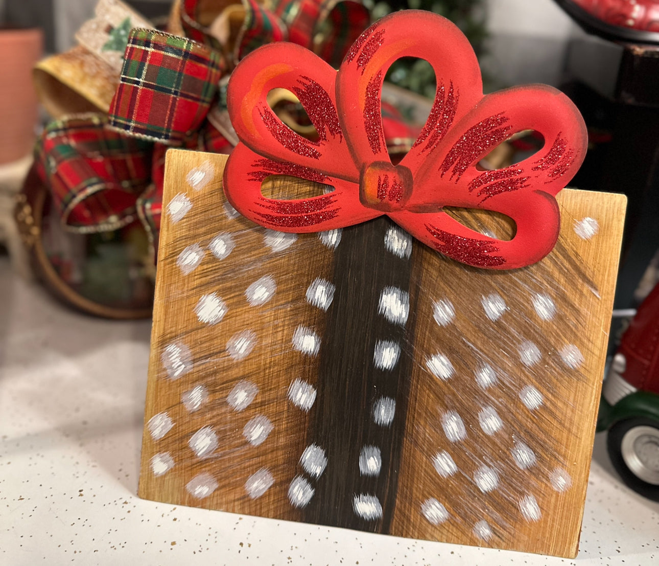 Deer Print Christmas Packages Set of 2 Metal Stake Outdoor or Indoor