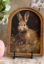 Load image into Gallery viewer, Arch Top Wooden Bunny Art Framed Pic
