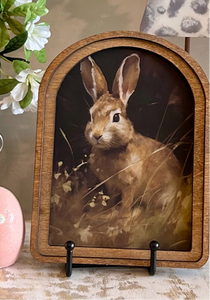 Arch Top Wooden Bunny Art Framed Pic