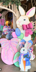 Load image into Gallery viewer, Rabbit in Periwinkle and Pink Jacket with Carrot Metal Stake
