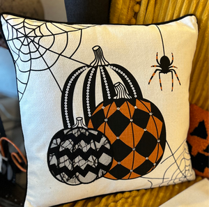 Harlequin, Chevron, Sequin Halloween White Pillow
