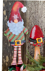 Load image into Gallery viewer, Christmas Gnome in Stripe Red, Green, White Pants Metal Stake Outdoor or Indoor
