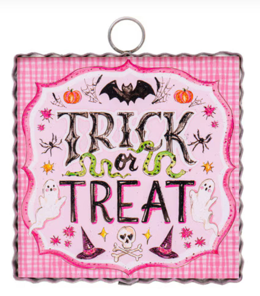 Pink Trick or Treat Mini Print with Galvanized Frame