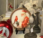 Load image into Gallery viewer, Santa with Red Cardinal Round Wood Frame Christmas Decor
