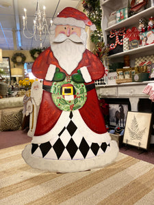 Large Santa Claus with Black & White Harlequin Pattern with attached easel