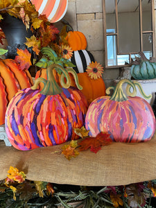 Artful Orange Pumpkins Set of 2 Metal Stakes
