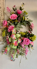 Load image into Gallery viewer, Spring Floral Wreath Pinks, Green, Soft Blues, Yellow

