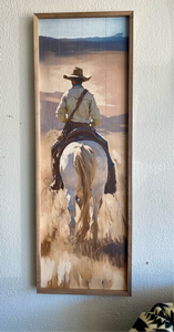 Cowboy Riding Western Art with Wood Frame