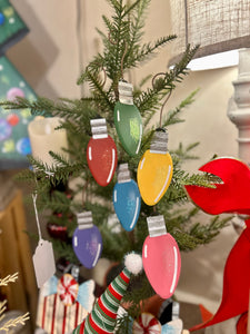 Set of 6 Vintage Bulbs Metal Ornaments with Attached Hooks