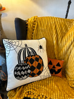 Load image into Gallery viewer, Harlequin, Chevron, Sequin Halloween White Pillow
