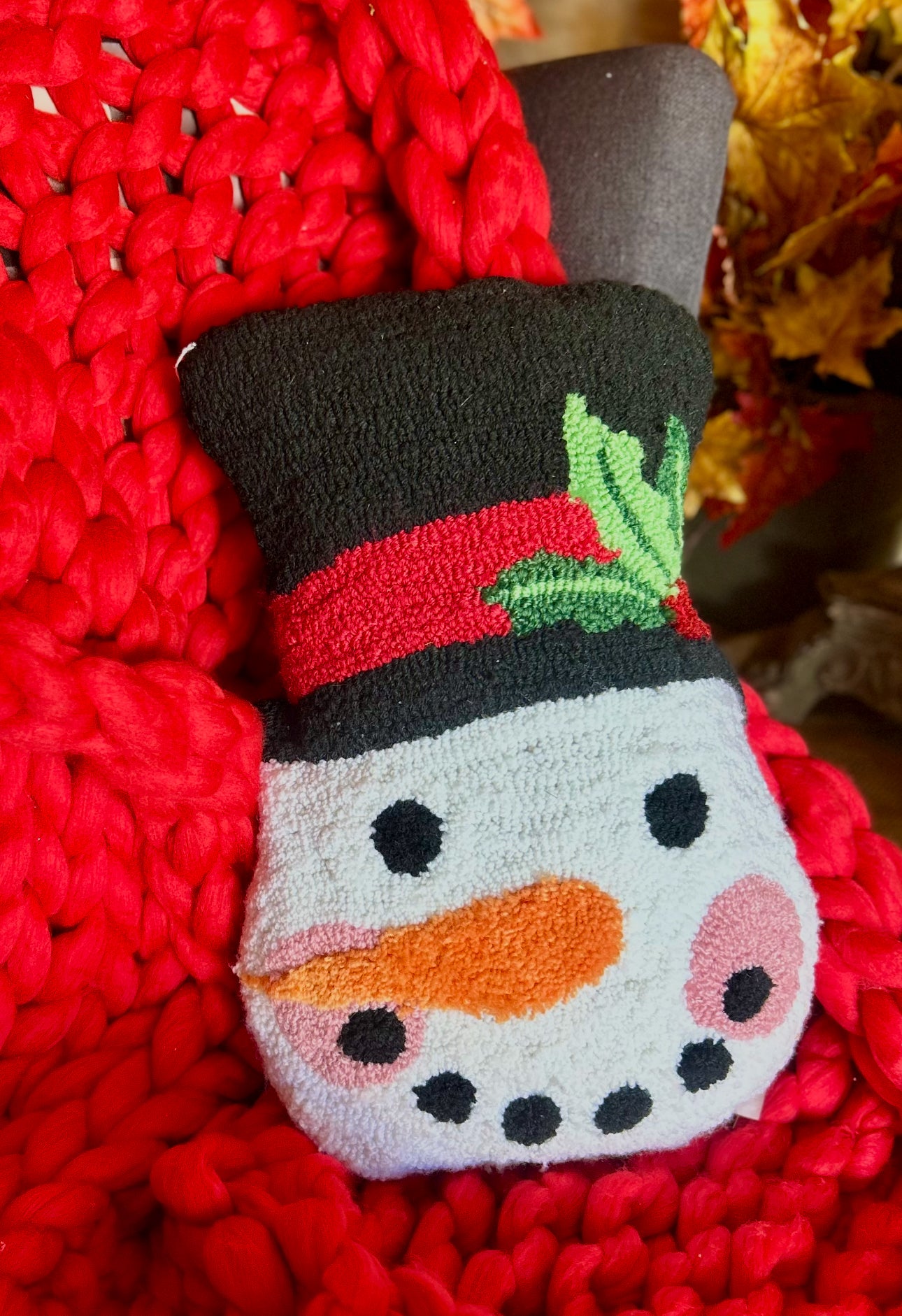 Snowman Shaped Hooked Christmas Pillow