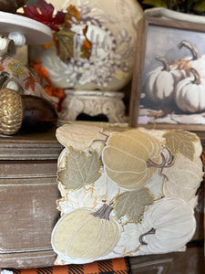 Elegant White, Gold, and Tan Pumpkin Table Runner