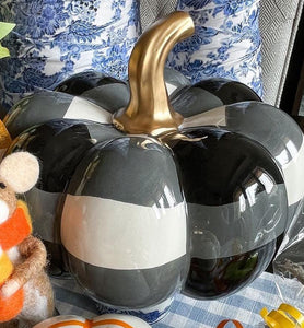 Black & White Check Pumpkin with Gold Stem