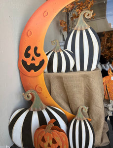 Large Short Black & White Striped Pumpkin Stake