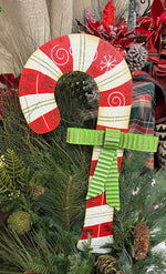 Load image into Gallery viewer, Set of 2 Candy Cane with Lime Green Bows Metal Stakes Outdoor or Indoor
