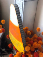 Load image into Gallery viewer, Fall/Halloween: Candy Corn Metal Stake with Galvanized Edge
