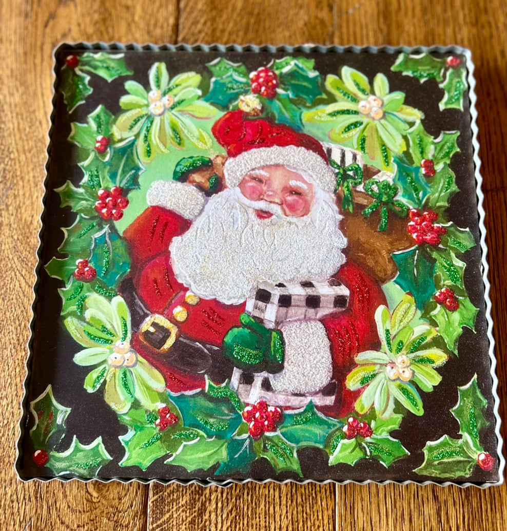 Santa with Holly & Red Berries Buffalo Check Pattern