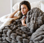Load image into Gallery viewer, Couture Double Ruched Dark Gray Faux Fur Throw 60”x80”
