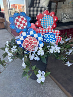Load image into Gallery viewer, All American Flowers Blue, Red, White Patterns Metal Stakes Set of 5
